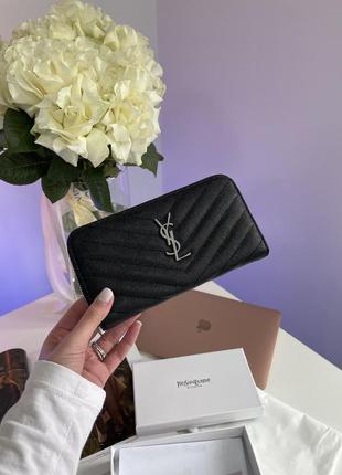 💎 saint laurent plain leather long wallet black/silver