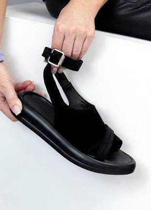 Черные натуральные замш босоножки сандалии д ремешками3 фото