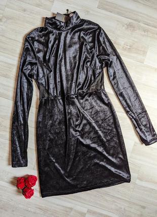 Платье велюр с интересной спинкой из сеточки и кружевая бренда warehouse2 фото