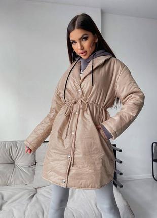❗️sale❗️ трендовые демисезонные парки с капюшоном на талии кулиска