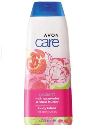 Лосьйон для тіла сяйво avon care сяючий з рожевою водою та екстрактом олії ши 400мл