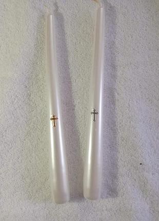 Свічка для хрещення свічка святкова, колір перлинний свічка святкова з хрестиком перламутрова