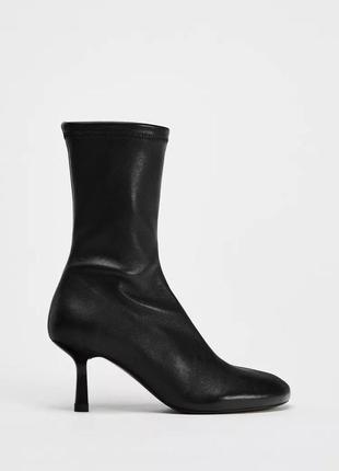 Кожаные черные ботильоны, китен хил zara new5 фото