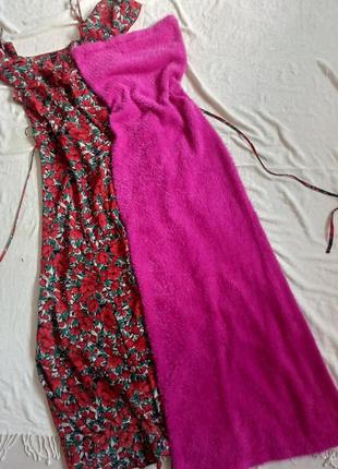 Платье бюстье без бретелей бандо макси ангора травка фуксия white fox с разрезом для фотосессии (можно беременным) пушистое