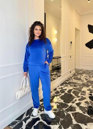 Спортивный костюм велюровый велюр свитшот женский худи оверсайз кофта брюки прямые по фигуре джоггеры манжеты