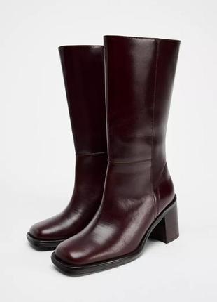 Сапоги женские кожаные бордовые zara new