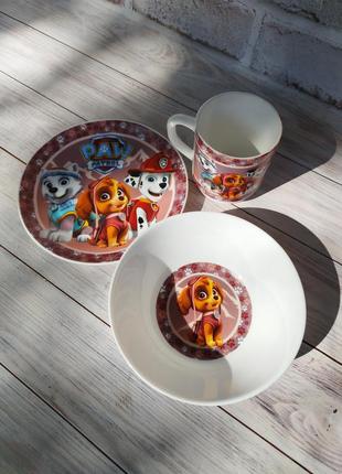 Детский набор столовой посуды щенячий патруль стеклокерамика 3 предмета2 фото