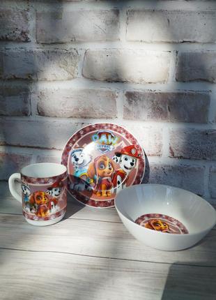 Детский набор столовой посуды щенячий патруль стеклокерамика 3 предмета1 фото