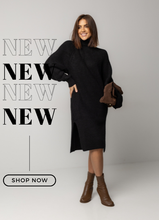 Черное вязаное платье миди с разрезами