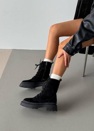 Ботинки замш женские черные