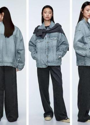 Крутой утепленный джинсовый пиджак стеганая курточка zara xs-s