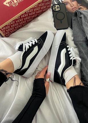 Женские кеды vans knu old skool black / white premium platform