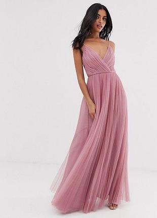 Asos макси платье тюль шифон розовое