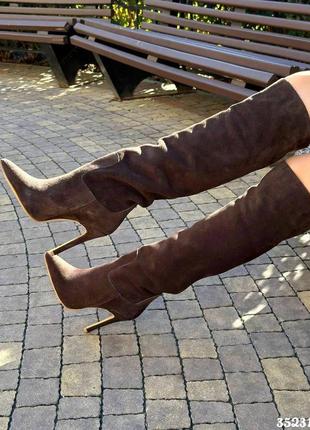 ▪️утеплені байкою замшеві жіночі чоботи труби сапоги без блискавки прямі ботфорти...