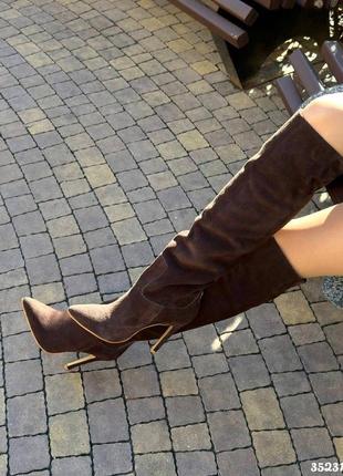 ▪️утеплені байкою замшеві жіночі чоботи труби сапоги без блискавки прямі ботфорти...