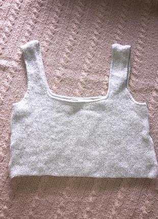 Кроп топ майка тепла на зиму zara сіра класична