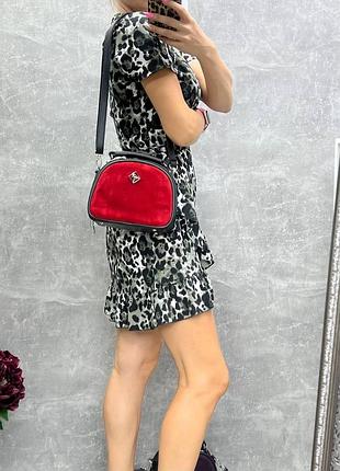 Червоний (чорний) - натуральний замш - стильний та елегантний клатч-чемоданчик на одне відділення під двома блискавками (0519-1)