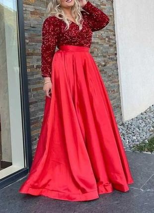 Розкішне червоне плаття в підлогу 50-52 розмір