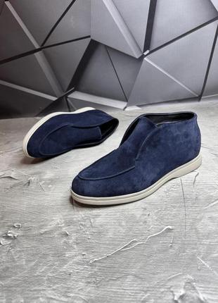 Стильні чоловічі теплі лофери демісезонні, осінні, замшеві, сині туфлі замша, чоловіче...