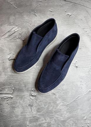 Стильні чоловічі теплі лофери демісезонні, осінні, замшеві, сині туфлі замша, чоловіче...