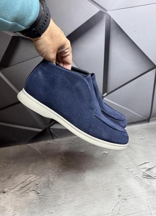 Стильні чоловічі теплі лофери демісезонні, осінні, замшеві, сині туфлі замша, чоловіче...