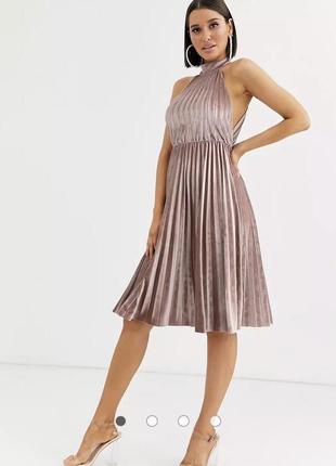 Бархатное плиссированное платье миди asos design