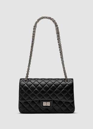 💎 chanel 2.55 reissue double flap leather bag black/silver 25 х 15 х 6 см