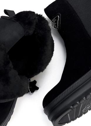 Женские замшевые черные ботинки зимние ботинки теплые на меху натуральная замша зима