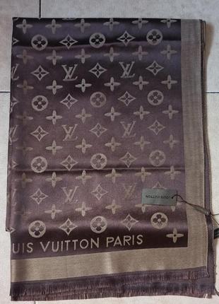 Шарф брендовый женский коричнево бежевый кашемир/шелк