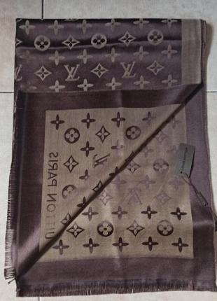 Шарф брендовый женский коричнево бежевый кашемир/шелк