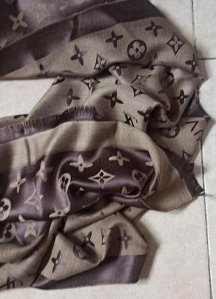 Шарф брендовый женский коричнево бежевый кашемир/шелк