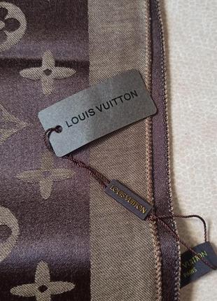 Шарф брендовый женский коричнево бежевый кашемир/шелк