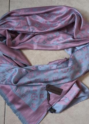 Шарф жіночий брендовий сіро рожевий кашемір/шовк