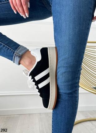 Жіночі чорні кеди зимові кросівки теплі на хутрі еко-замша осінь зима