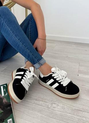 Жіночі чорні кеди зимові кросівки теплі на хутрі еко-замша осінь зима