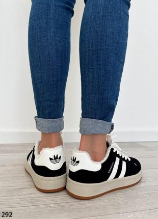 Жіночі чорні кеди зимові кросівки теплі на хутрі еко-замша осінь зима