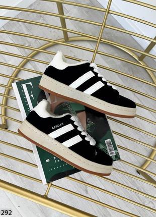 Жіночі чорні кеди зимові кросівки теплі на хутрі еко-замша осінь зима