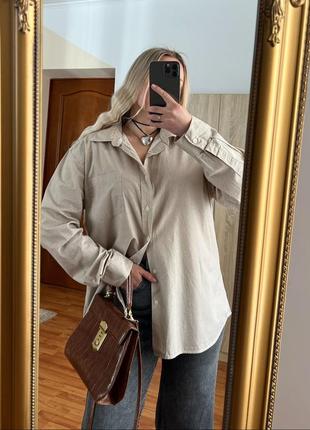 Рубашка бежевая удлиненная из плотного хлопка l/xl