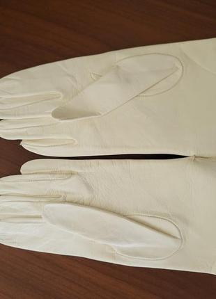Винтажные белые кожаные женские перчатки 6.5