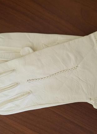 Винтажные белые кожаные женские перчатки 6.5