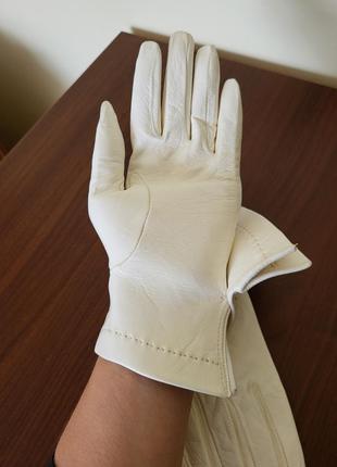 Винтажные белые кожаные женские перчатки 6.5