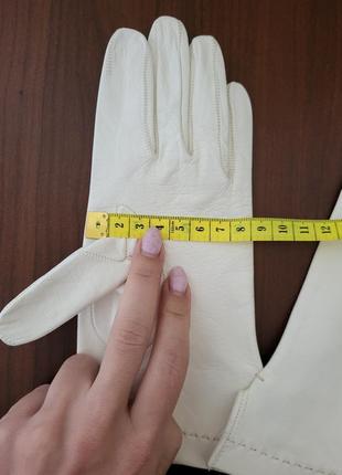 Винтажные белые кожаные женские перчатки 6.5