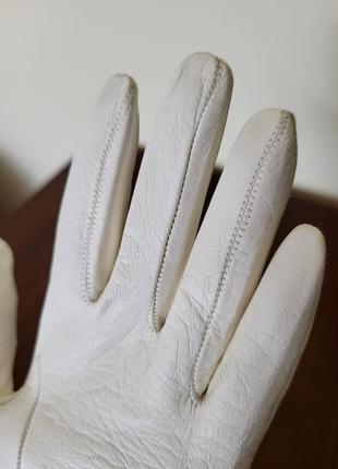 Винтажные белые кожаные женские перчатки 6.5