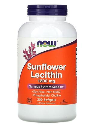Соняшниковий лецитин now foods sunflower lecithin 200 м'яких таблеток