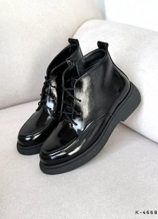 Натуральные ботинки - nikol, черные, натуральная лакированная кожа, деми/зима
