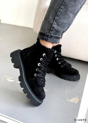 Натуральные ботинки - gg, черные, натуральная замша, деми/зима