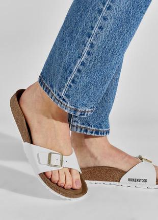 Ортопедические шлепанцы birkenstock 38 р. оригинал, кожаные, белые madrid