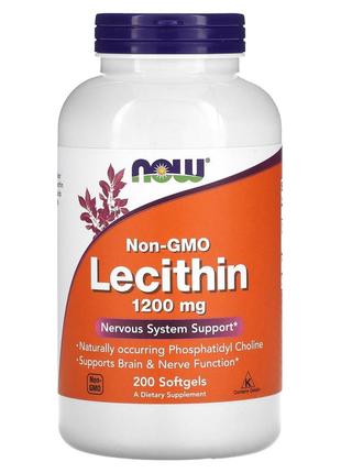 Лецитин соєвий now foods lecithin 1200 мг фосфатидил холін для нервової системи без гмо 200 м'яких к