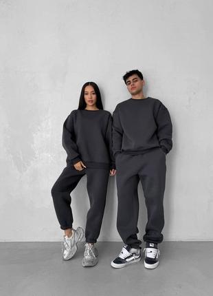Парные спортивные костюмы женский и мужской двойка свитшот и джоггеры  annver графит
