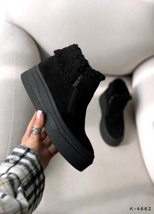 Ботинки натуральные - chloya, черные, натуральная замша, деми/зима